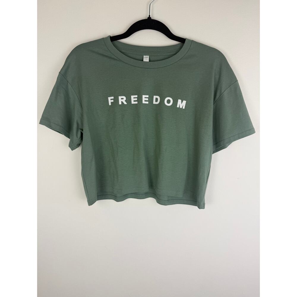 Freedom Unisex Charlie Kirk USA Patriotic Sage Green Cropped Tee T-Shirt Medium